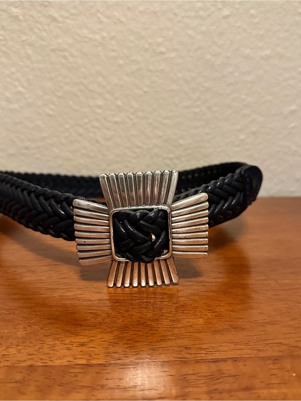 Woven Black Belt with Silver Decorative Buckle